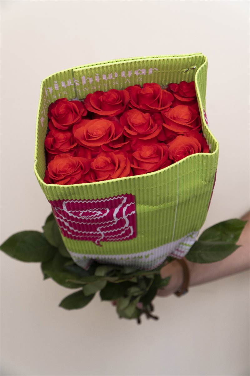 Rosas rojas premium en malla